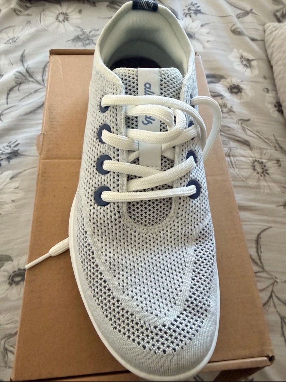 allbirds White Knit Athletic Sneaker with Navy Eyelets